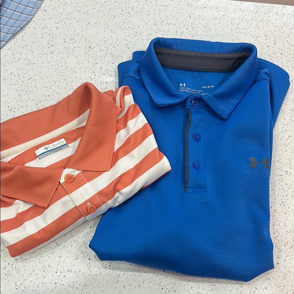 Under Armour Blue Polo Shirt and Columbia Striped Polo Shirt